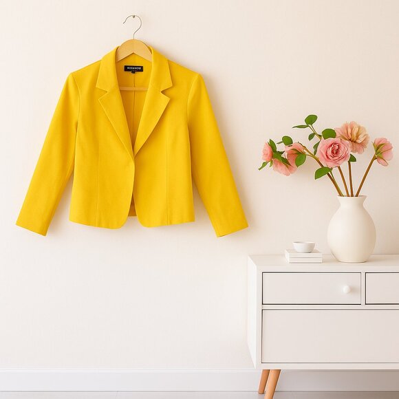 Metrostyle Women’s Size 12 Bright Yellow Vintage Blazer Jacket Classic Fall Retr - Picture 1 of 7